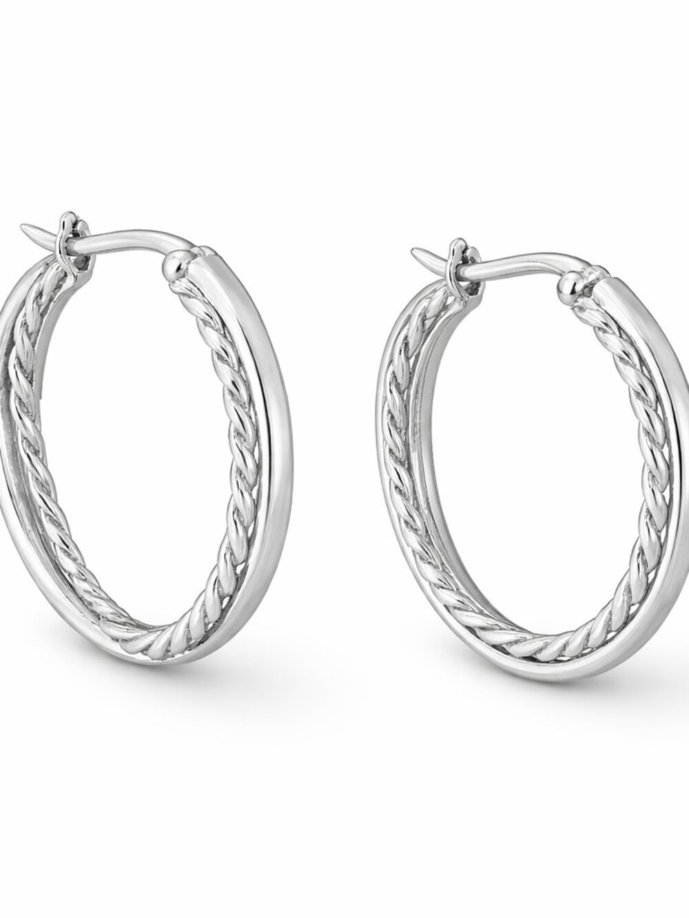 Sterling Silver “Dual Twist Luxe Hoop” Earrings Braided Medium Hoops
